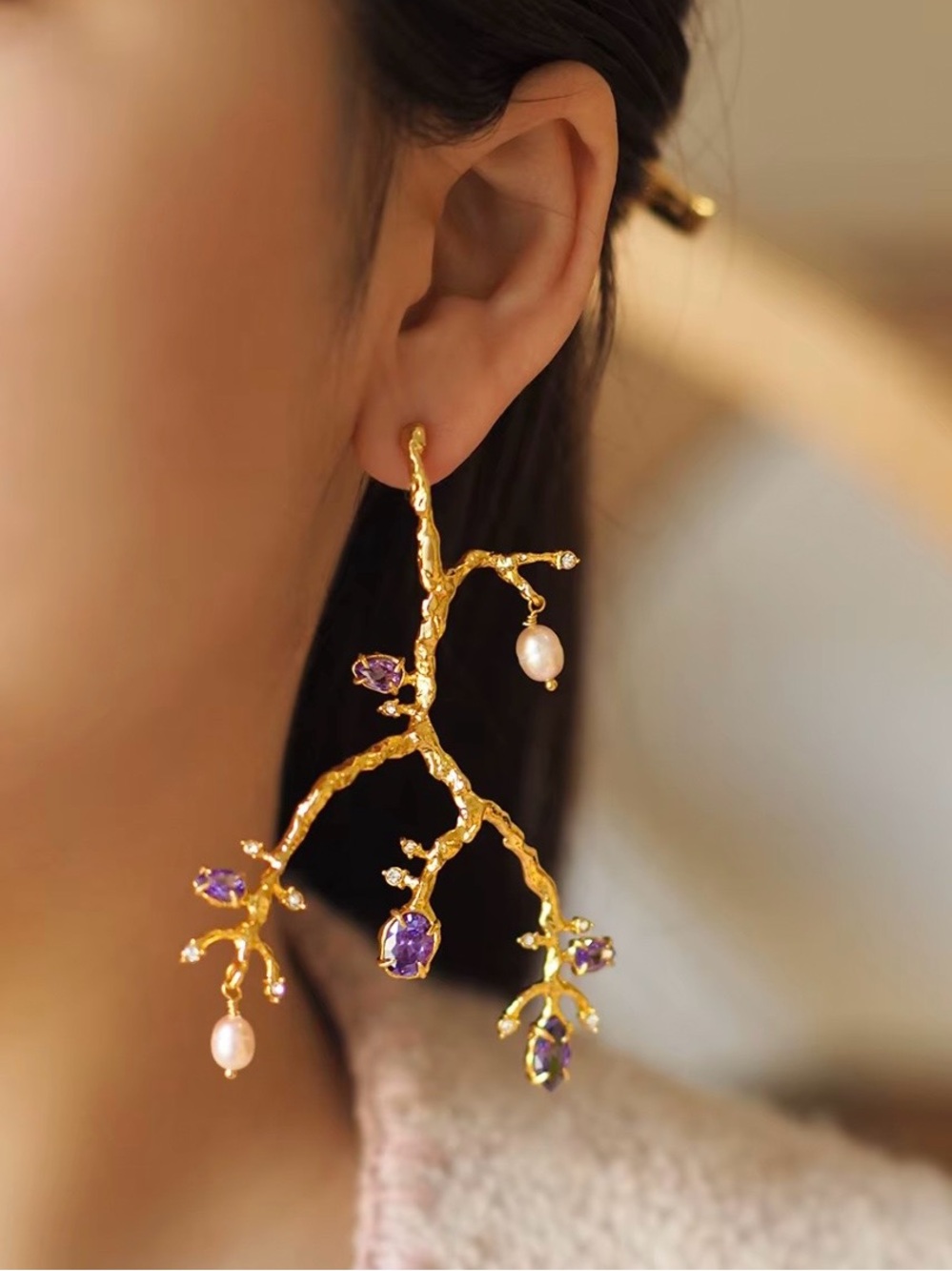 Alexis Bittar Gold and Purple Branch Earrings